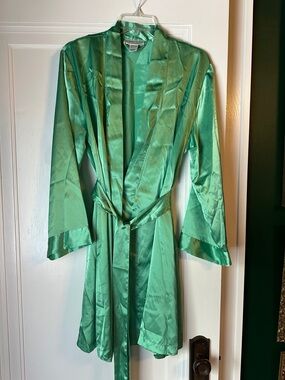 Morgan Taylor Emerald Satin Wrap Robe with Belt